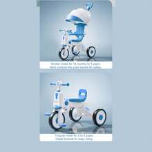 Triciclo para bebés con asa de empuje ajustable para padres, luz musical, toldo plegable, triciclo para niños pequeños de 18 meses a 5 años, niños y niñas - Azul - Ver 9