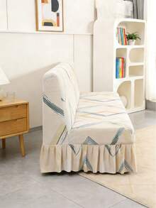 几何线条印花沙发床罩，裙摆式设计，弹性全包覆式聚酯纤维沙发罩，针织牛奶丝面料，四季皆宜 - 杏色 - 查看 5