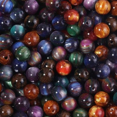 50颗8毫米深色仿虎眼石圆形树脂隔珠，适用于珠宝制作、DIY手链配件