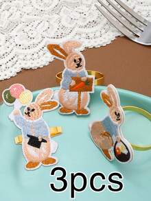 3/6 件刺绣兔子复活节餐巾环套装，适用于复活节餐桌装饰餐巾架 - 彩色 - 查看 12