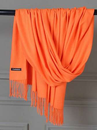 Bufanda de tela tejida de unicolor de doble cara, de imitación de cachemira, accesorio de moda versátil y cálido para mujer, adecuado para primavera, otoño e invierno