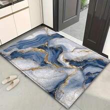 1pc Luxurious Blue Marble Pattern Design Microfiber Bath Rug, Non-Slip And Super Soft Bathroom Floor Rugs, Doormat, Bathroom Water Absorption Mat, Machine Washable, Low Pile, TPR Backing, Knit Fabric, ForBathroom, Bedroom, Kitchen, Entryway, Indoor & Outdoor Use, Bathroom Accessories & Decor, Perfect New Home Gift. - Multicolor - View 7