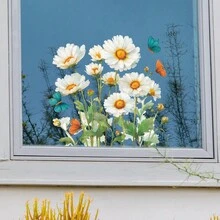 一款薰衣草和白色雏菊图案的窗贴，DIY可移除自粘纸，适合装饰卧室、客厅、阳台和商店橱窗。 - 彩色 - 查看 7