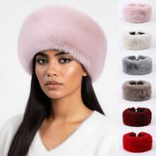 1pc Fashion Faux Fox Fur Headband For Women, Elastic Wide Brim Headband, Neck Warmer, Vintage Warm Ear Protection, Winter Visor Hat Hair Accerssories Headbands For Women Moños Para El Cabello Valentine's Day - 紅色 - 查看 1