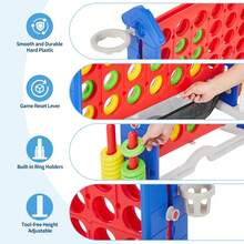 Juego de 4 en Línea Gigante, Juego Jumbo de 4 en Línea con 3 Niveles de Altura Ajustable y Deslizador de Liberación Rápida, Incluye Mini Baloncesto, Golf y Juego de Tirar Aros, para Fiestas Familiares, Interior y Exterior - Rojo y azul - Ver 5