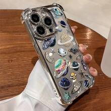1pcs Sparkling Planet Galaxy Design Phone Case Compatible with Apple Phone17ProMax 16 15 14Plus 11 12 13 ProMax  Antidrop Phone Case, Camera Protection Phone Case, Funky, Girlish Style, Stunning, Cute, Can Be Given To Friends, You Can Give It To Yourself - Plateado - Ver 3