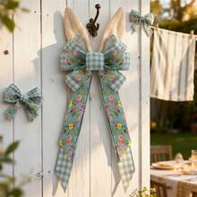 Lazos de Pascua para decorar coronas, lazo para la punta del árbol de Pascua, lazo decorativo con orejas de conejo para la puerta de entrada de primavera y el exterior. - Azul - Ver 6