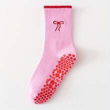 Women's Non-Slip Pilates Socks, Sports Grip Socks, Women's Non-Slip Yoga Socks, Mid-Calf Sports Socks, Grip Ruffled Socks, Suitable For Pilates, Yoga, Dance, Fitness Exercises, Etc., All-Season Universal Style, Non-Slip Sports Sticky Socks - Hot Pink - View 6