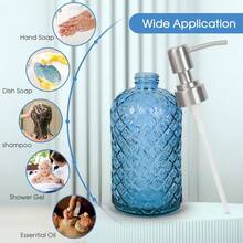 Gem-Patterned Glass Soap Dispenser With Rust Proof Stainless Steel Pump-13 Oz Liquid Hand Soap Dispenser For Kitchen & Bathroom,Great For Lotions, Essential Oil, Liquid Soaps-Blue - Biru permata - View 7