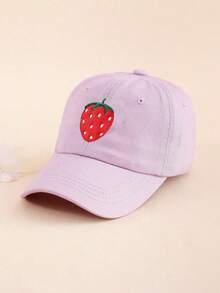 1pc Kids Embroidered Casual Versatile Outdoor Sun Protection Baseball Cap - Strawberry - View 4