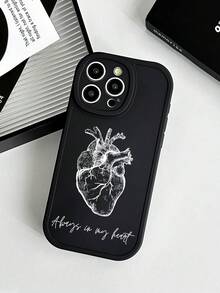 Valentine's Day Gift Anatomical Heart Phone Case, "Always In My Heart" Quote Cover, Dark Romantic Gothic Aesthetic Soft TPU Shockproof Shell, Camera Lens Protection, Compatible With IPhone Case & Galaxy Case - Black - View 4