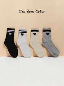 4双女士随机蝴蝶结短袜，薄款中筒袜，透气吸湿，黑白配色，百搭 - 彩色 - 查看 7