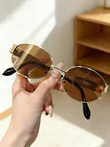 1副女童椭圆形金属框时尚眼镜，高端街头风格，适合日常拍照、骑行。 - 彩色 - 查看 5