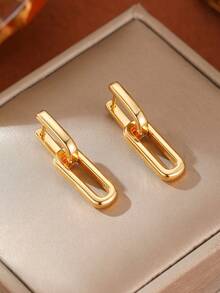 1 Pair Women's Fashion Square Earrings, Elegant Minimalist Style Classic Jewelry, Fashion Item, Gift For Friends And Family On Birthday, Holiday, Memento And Daily Wear, Packaged In Velvet Bag - Gold - View 2
