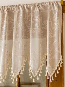 1 pieza Cortina pequeña para ventana con rama tejida y encaje floral en beige, cortina divisoria de cocina - Beis - Ver 6