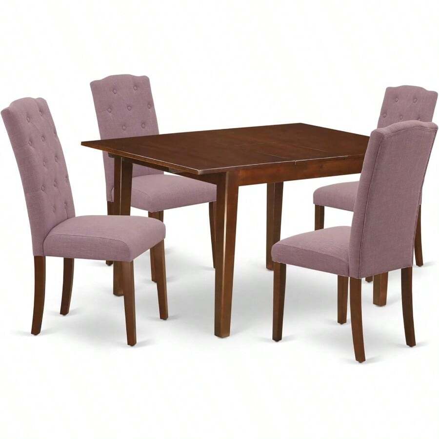 East West Furniture MLCE5-MAH-10 Milan - Juego de Cocina de 5 Piezas para 4 Unidades Incluye una Mesa Rectangular de Comedor con Hoja de Mariposa y 4 sillas Acolchadas de Tela de Lino Dalia 36 x 54cc - Caoba - Ver 1