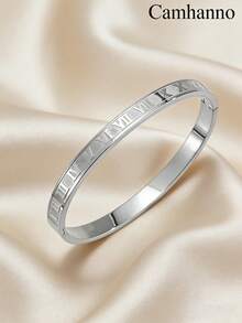 Camhanno 3/1pc Elegant & Refined Stainless Steel Bracelets For Women - Sleek Mixed Texture Design + Smooth Detail Accents, Ideal For Romantic Dating Scenarios, Soft Visual Effect Enhances Your Feminine Grace, Comfortable To Wear Without Irritation, Easy To Match With Feminine Dresses Or Blouses, Creates An Approachable & Stylish Vibe On Intimate Dates - Silver - View 3