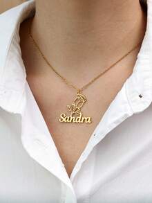 Custom Rose Flower Name Necklaces For Women Stainless Steel Customized Pendant Necklace Female Personalized Neck Jewelry Birthday Valentine's Day Gift - Multicolor - View 8