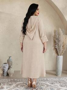 2026 New Style Ramadan Traditional Elegant Embroidered Colorful Arabic Women's Dress With Gold Tassel Hooded Collar, Fashionable And Graceful Lady Style - Apricot - View 12