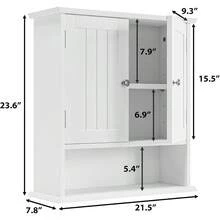 ccMueble de pared de baño mueble de baño con 2 puertas y estante abierto clóset de almacenamiento sobre la pared del inodoro gabinete de medicina de bañonn - Blanco - Ver 3
