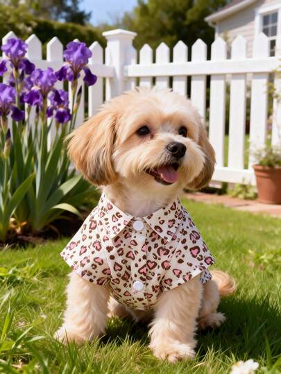 1pc Pet Dog Vintage Y2K Spicy Style Outfit, Soft & Comfortable, Light Color, Contrast Leopard Print, Heart Pattern, Short Sleeve Shirt, Suitable For Small Dogs/Puppies, Spring/Summer/Autumn, Versatile Wear