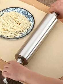 1 pieza Rodillo de masa de acero inoxidable grueso con mango antideslizante, rodillo profesional para pasta, pizza, galletas, pasteles, platos italianos | Fácil de limpiar, resistente a la oxidación | Esencial para hornear - Multicolor - Ver 5