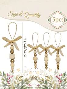 5 piezas Estilo bohemio Cuentas de madera con cuentas doradas y lazos - Decoración colgante estilo granja - Estilo granja para alquiler, árbol de celebración, adecuado para coronas, árboles festivos, arreglos florales, decoraciones de boda, belleza vintage, hecho a mano, duradero - Multicolor - Ver 2