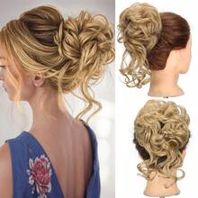 2个装合成发髻发圈，蓬松凌乱波浪卷发片，易于佩戴，打造凌乱发髻造型，百搭日常佩戴，适合女性日常、派对、万圣节、圣诞节、节日、婚礼等场合，可打造蓬松盘发、发髻、环绕式马尾辫。 - 彩色 - 查看 20