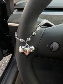 1pc Sparkling Diamond Bow Love Silver Chain Car Steering Wheel Decoration Women's Interior Decoration - A - View 3