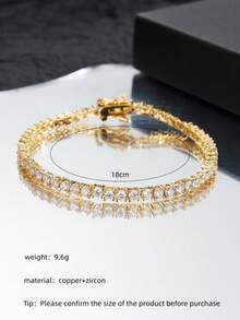 1pc Zirconia Platinum & 18K Gold Plated Artificial Unisex Hiphop Bracelet, 17cm/18cm/19cm, Gift For Party & Daily Wear - DV1BS41005 - View 13