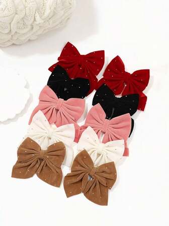 10个天鹅绒蝴蝶结发夹，优雅亮片装饰蝴蝶结，多色发饰，适合女孩日常和节日佩戴，完美礼物