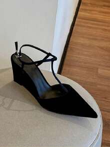 时尚！性感豹纹坡跟尖头玛丽珍鞋，复古优雅高跟鞋 - 黑色 - 查看 4