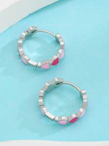 1 Pair Heart Pattern Splice Hoop Earrings, Fashionable For Women, Suitable For Daily Casual, Valentine's Day, Vacation, Festivals, Women's Gift, Women's Jewelry, Best Friend Gift - Multicolor - View 3