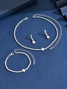 三件套优雅链条设计，时尚水晶项链套装，适合新娘和女士佩戴，奢华珠宝套装，适合搭配高端晚礼服、出席高档宴会，也可作为礼品。 - 8673多色 - 查看 10