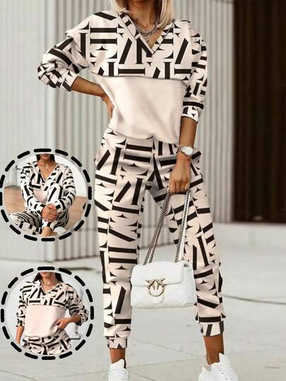 Sudadera con capucha y media cremallera con estampado de mármol para mujer, conjunto de salón con pantalones deportivos a juego, chándal con capucha,Conjunto de ropa casual de 2 piezas: top de manga larga con cuello redondo y pantalones.