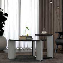 Katiago 1set Modern Minimalist MDF And Sintered Stone Round Nesting Coffee Table Set, 32.68-Inch & 16.93-Inch, For Living Room & Bedroom - 黑色 - 查看 2