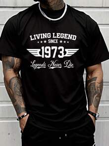 Men's  "Living Legend Since 1973" Patriotic T-Shirt, 4th Of July Streetwear Casual Tee "Legends Never Die" Birthday Graphic Top 4th Of July Patriotic Everyday Wear Tee Men's Crew Neck Summer Casual T-Shirt - 黑色 - 查看 7