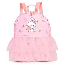 Fashionable Rabbit Print Mini Backpack With Lace Details And Zipper Closure, Adjustable Shoulder Straps, Suitable For Leisure Outings, Travel, Camping, Dance Classes, And Daily Use, Making It An Ideal Holiday Gift Choice - Pink - View 9