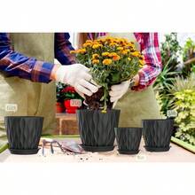 Inch Plant Pots 5 Pack, Flower Planters With Drainage Holes And Trays, Plastic Pots Indoor Outdoor Plants, White - 黑色 + 7+6.5+6+5.5+5+4.5+4英寸 - 查看 5