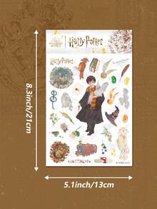 Harry Potter 50pcs Cartoon Stickers And 6pcs Cute Character Theme Washi Stickers, Waterproof Vinyl Stickers, Suitable For Decoration, Journal, Vintage Multi-Purpose Scrapbook, Water Bottle, Fun Stickers For Teens And Adults. [Officially Licensed] - Multicolor - View 2
