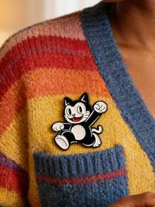 1PC Black White Cat Enamel Pins Custom Cartoon Brooches Lapel Badges Vintage Anime Inspired Animal Jewelry Gift For Friends