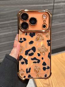 1 Set Orange Shock-Proof Electroplated Phone Case With Leopard Print Pattern, Compatible With IPhone 17/Air/17 Pro/17 Pro Max/16/15/14/13/12/11 And Other Models, Suitable As A Daily Gift For Friends - Orange - View 3