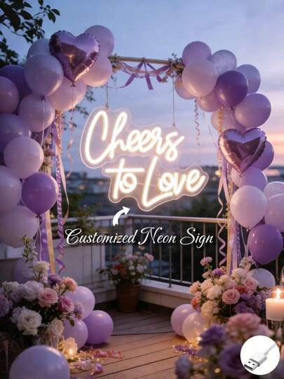 1 pieza Luces de neón personalizadas y personalizadas para el Día de San Valentín, "Brindis por el amor", decoraciones de luces de neón LED, adecuadas para el Día de San Valentín, propuestas de matrimonio, bodas, dormitorio, sala de estar, suministros de cocina, decoración de habitaciones, decoración de fondo, letreros de neón festivos, decoración del hogar
