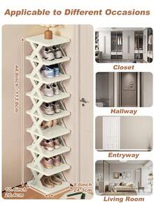 1pc 9/6/3 Tier Vertical Shoe Rack, Space Saving, Narrow Design, Small Shoe Organizer, DIY Freestanding Shoe Storage Shelf For Entryway, Closet, Hallway, Easy Assembly And Sturdy Structure, Black & White Color, Plastic Material, Accessories Included