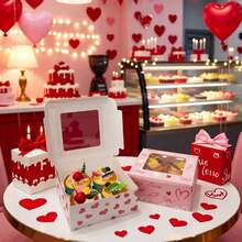 2个/10个装情人节4/6/12寸纸杯蛋糕盒，心形玛芬挞盒，带透明窗口，白色纸板盒，适用于饼干、零食、甜点、蛋糕屋、派对礼品、烘焙包装、熟食礼盒、烘焙用品 - 紙製 - 查看 10