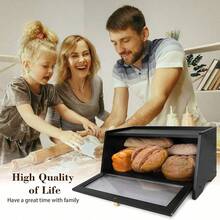 LZYMSZ Stylish Black Bread Box Bamboo Wood Bread Bin With Visual Window Large Capacity Kitchen Countertop Food Storage Container Keep Bread Fresh Box Baking Storage Accessories - màu đen - Xem 6