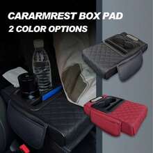 PU Leather Car Armrest Storage Pad With Cup Holder, Phone Slot, Quilted Center Console Pad, Tissue Box And Side Storage Pocket. Universal Design Fits Most Vehicles. - one-size - View 3