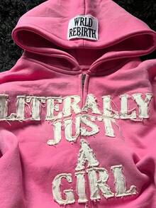 Men's Pink Zip Up Hoodie Y2K Hip Hop Streetwear Unisex 3D Patches Letter Casual Regular Fit Zipper Cardigan Outdoor Daily Wear Back To School Jacket Street Style Warm Hoodie - 粉色 - 查看 9