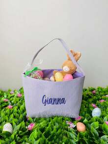Personalized Tulle Easter Basket, Embroidered Name, Suitable For Egg Hunting, Personalized Embroidered Tulle Easter Basket, Portable Easter Basket, Tulle Bucket ,Travel Organizer ,Bachelorette Party Favors - Multicolor - View 3