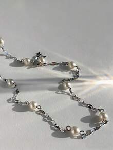 奢华简约闪耀星光不锈钢珍珠项链，女士新款设计，高端品质，不褪色颈链